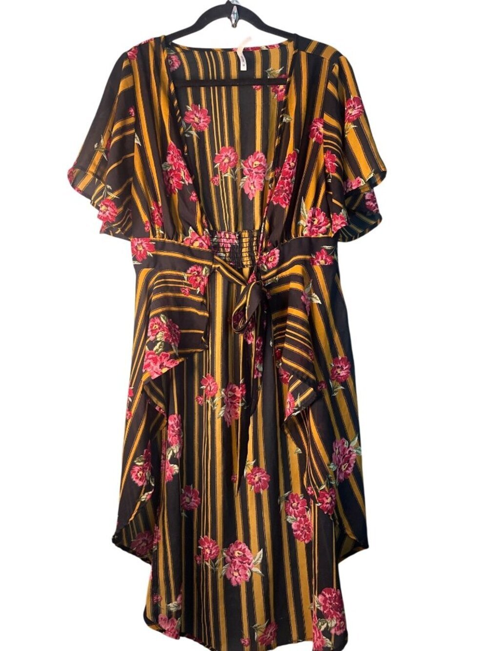 LIVE4TRUTH M Floral Stripe Tie Front High Low Cover Up Swim Boho Y2K Beach